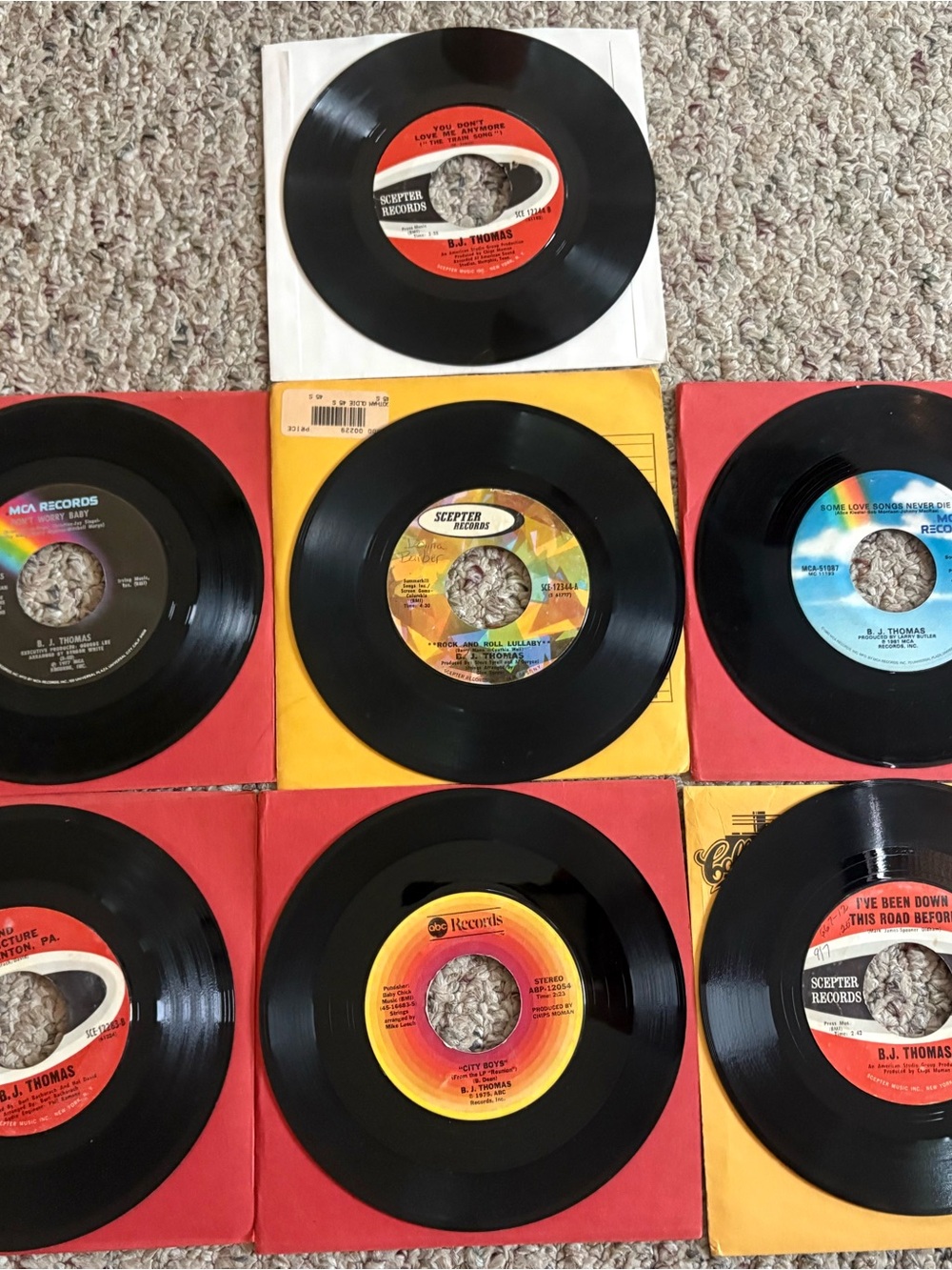 Lot Of 7 BJ Thomas 45 RPM Vinyl Records 60s 70s VG